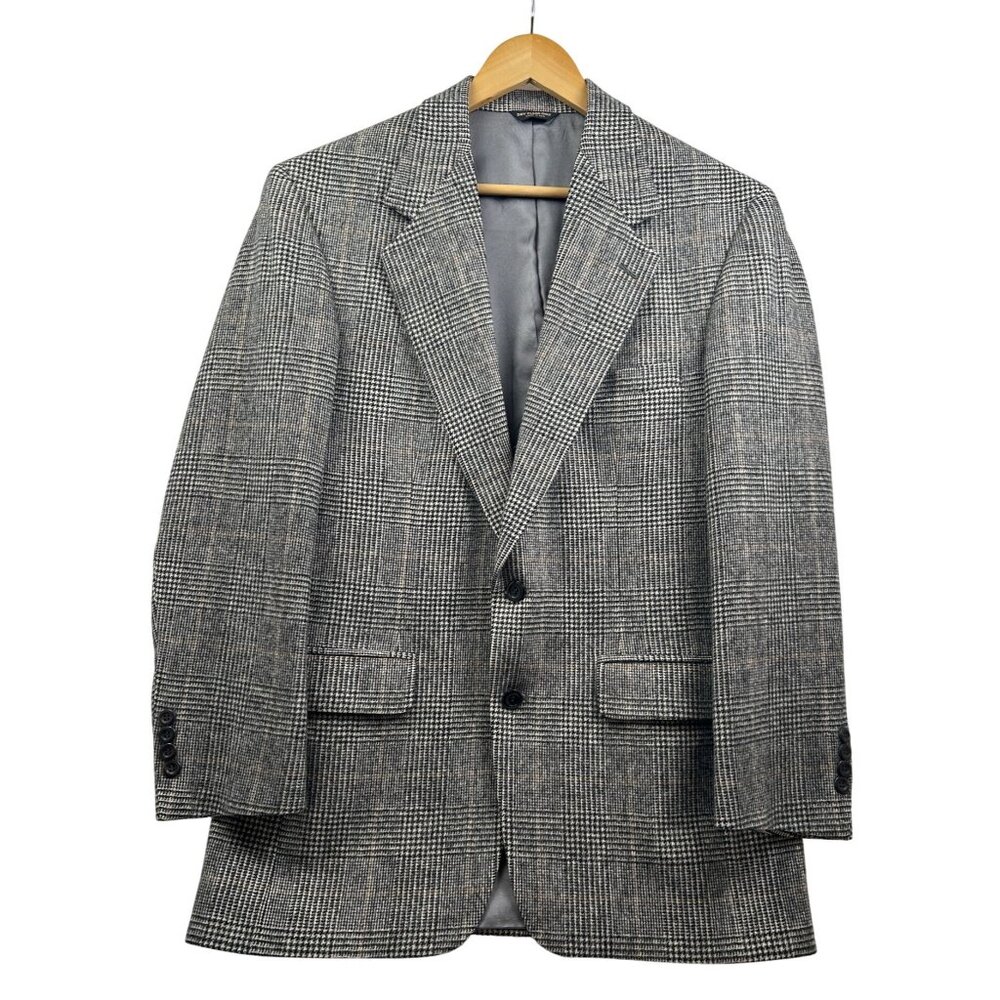 Lord & Taylor Fifth Avenue Collection Mens Blazer 44R Gray Glen Plaid Camel Hair